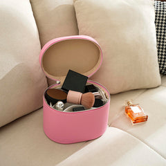 RSRSLEII pink aesthetic makeup bag side pocket shows convenient storage