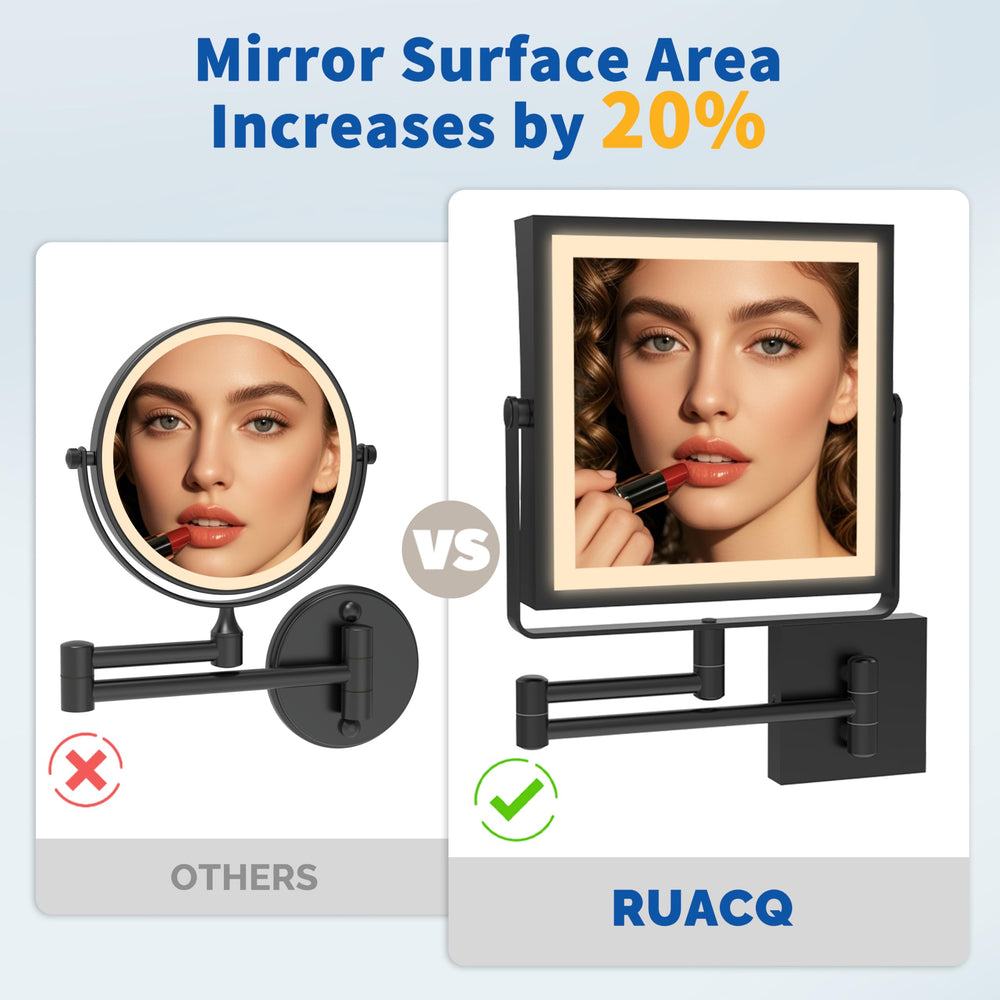 Ruacq mirror with 360-degree rotation and extendable arm for flexible positioning