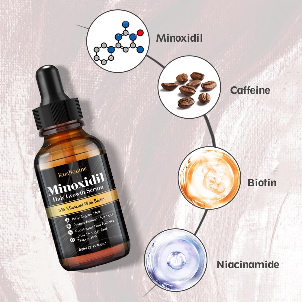 Ruahouine minoxidil serum dropper application demonstrates easy scalp use.