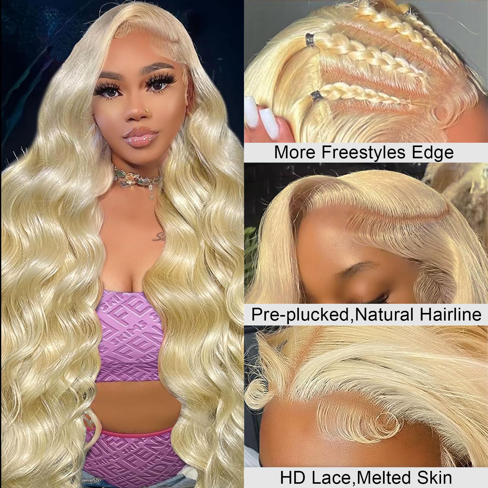 Ruaswey 613 blonde lace front wig body wave close-up shows smooth texture