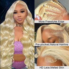 Ruaswey 613 blonde lace front wig body wave close-up shows smooth texture