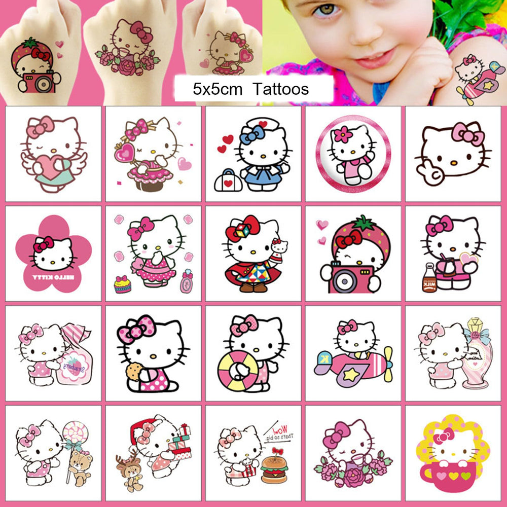 RUBANG Hello Kitty tattoo on arm showing quick application and kid-friendly design