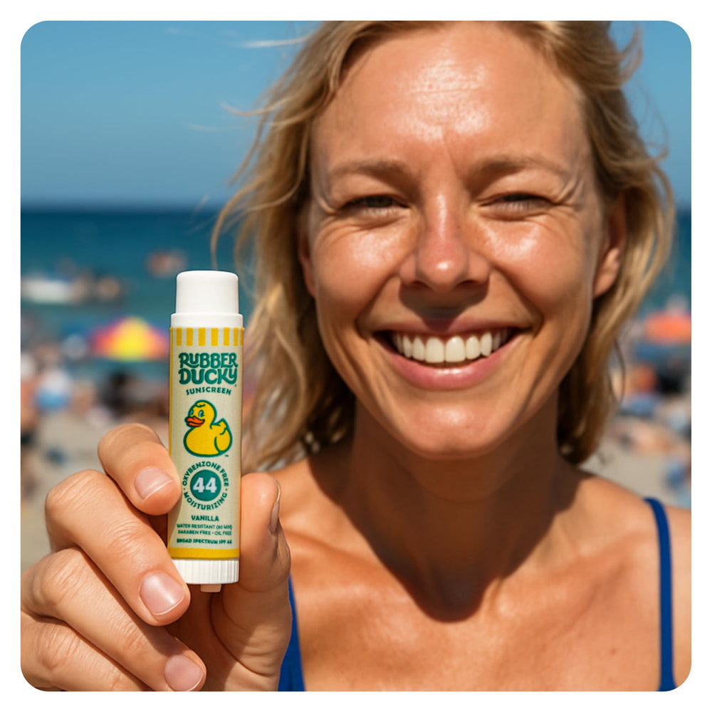 Rubber Ducky lip balm used during hiking or sun exposure.