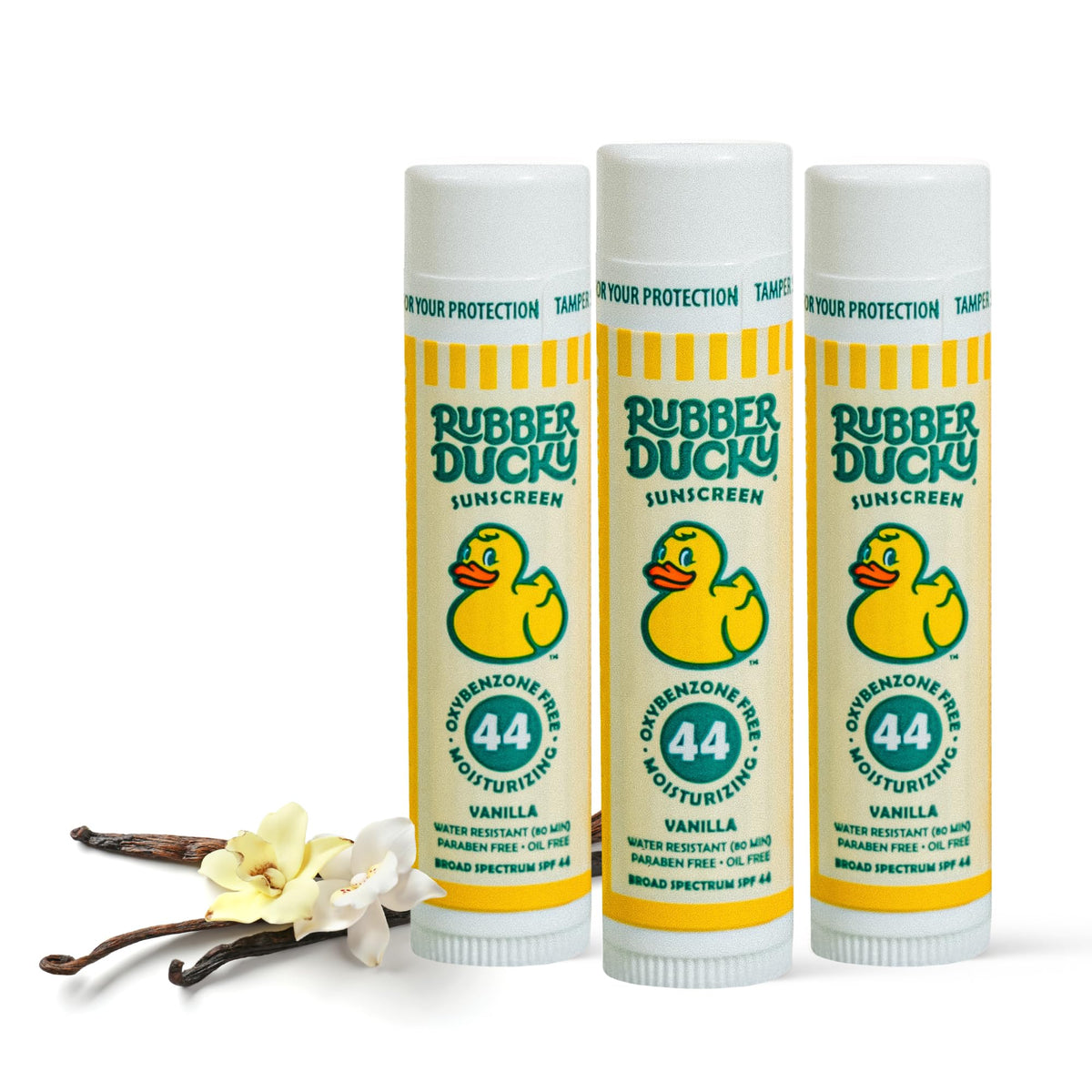 Rubber Ducky lip balm SPF 44 tube front for sun protection on the go.