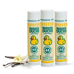 Rubber Ducky lip balm SPF 44 tube front for sun protection on the go.