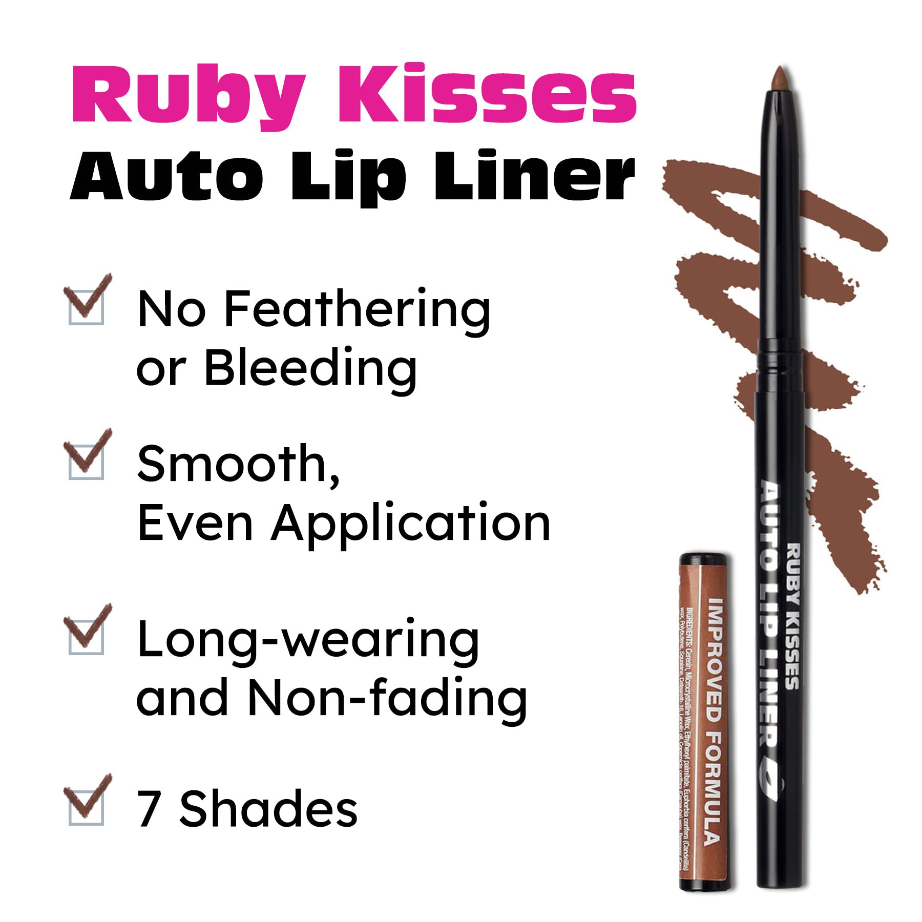 Ruby Kisses Espresso lip liner on lips showing rich color and definition