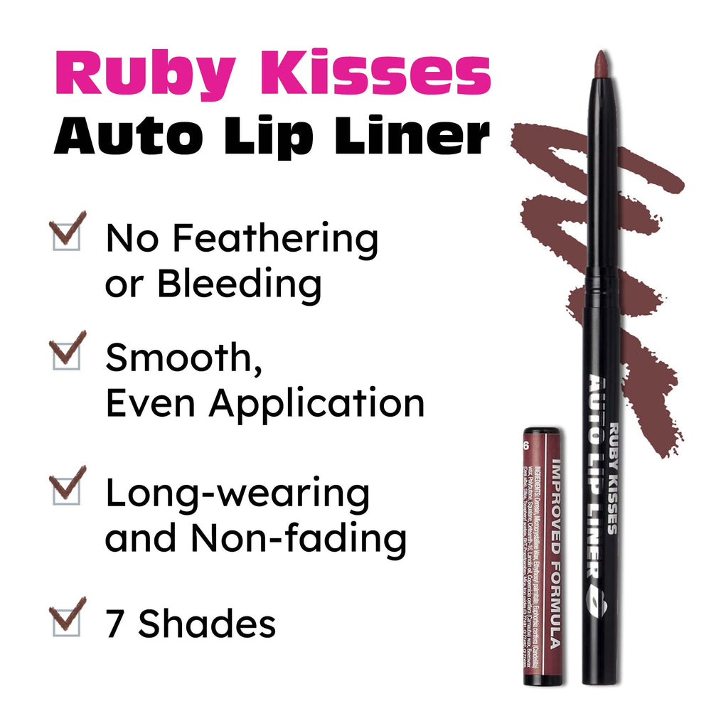 Ruby Kisses Auto Lip Liner Pencil Cocoa 3 Pack easy twist-up for quick daily lip routines.