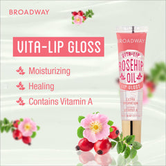 Ruby Kisses Broadway Vita-Lip Gloss high-shine finish on lips with lasting glow