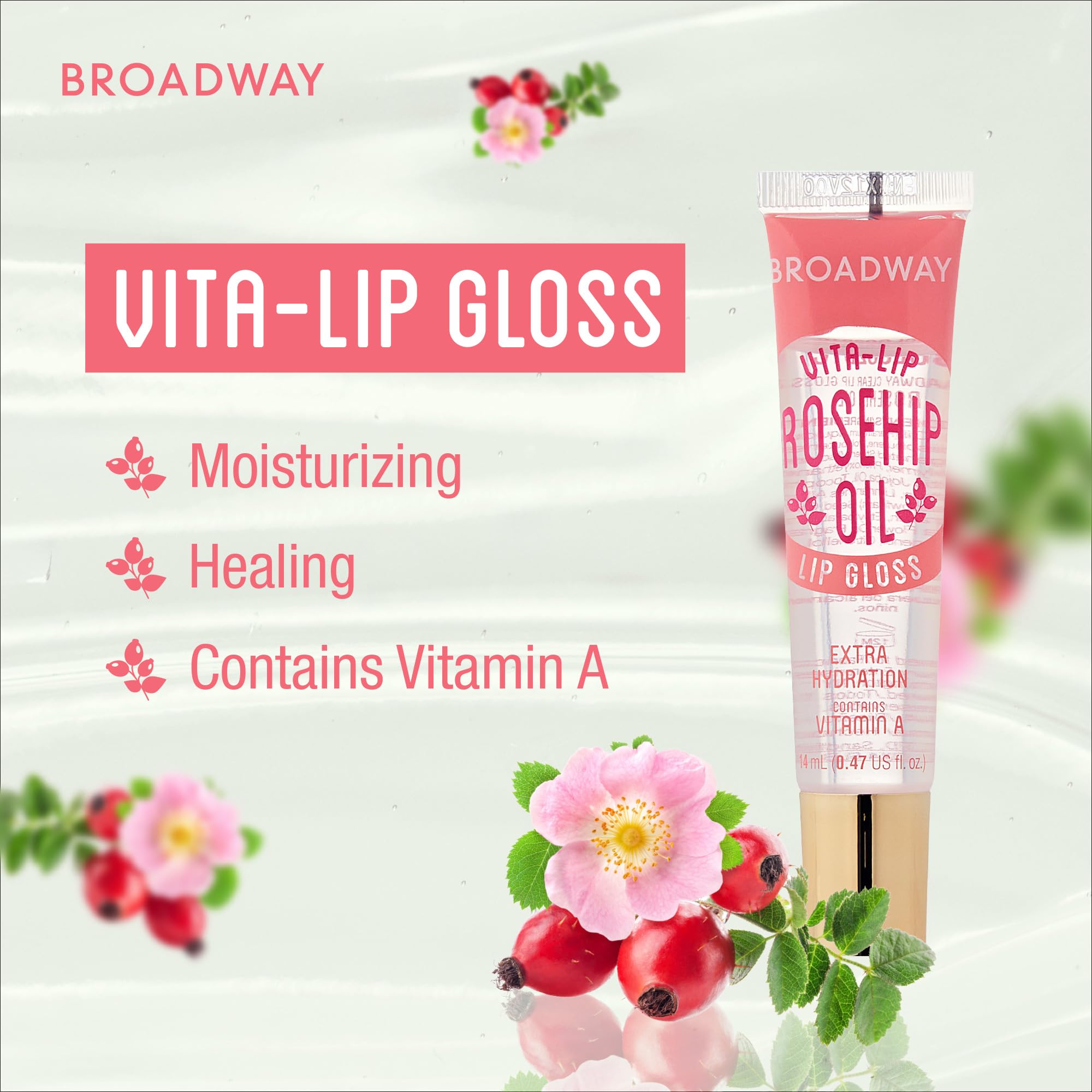 Ruby Kisses Broadway Vita-Lip Gloss shine detail highlights premium glow and smooth texture.