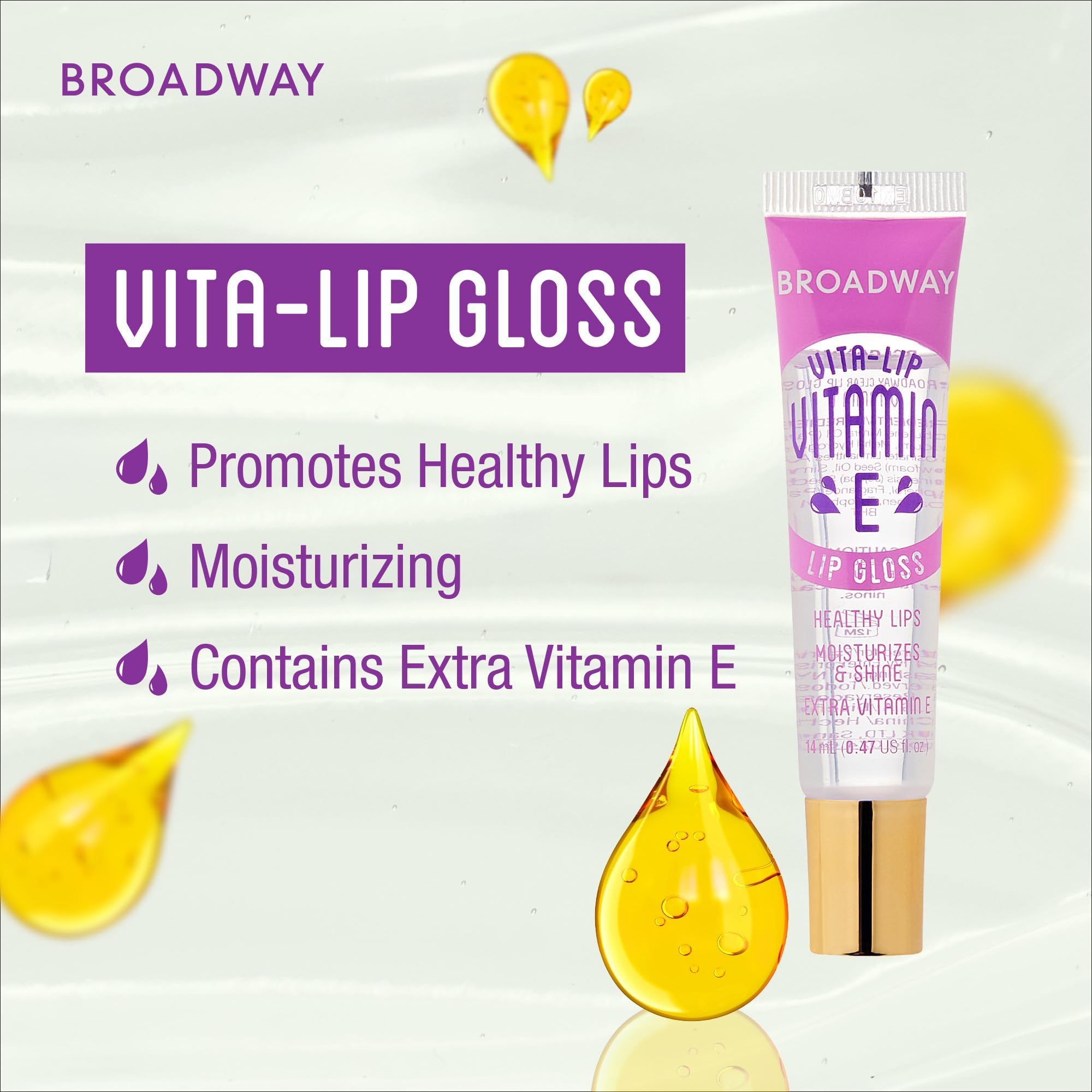 Ruby Kisses Broadway Vita-Lip Gloss vitamin-enriched formula nourishes glossy lips.