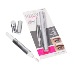 Ruby Kisses Brow Styling Pencil with Brush angled-edge closeup for precise application.