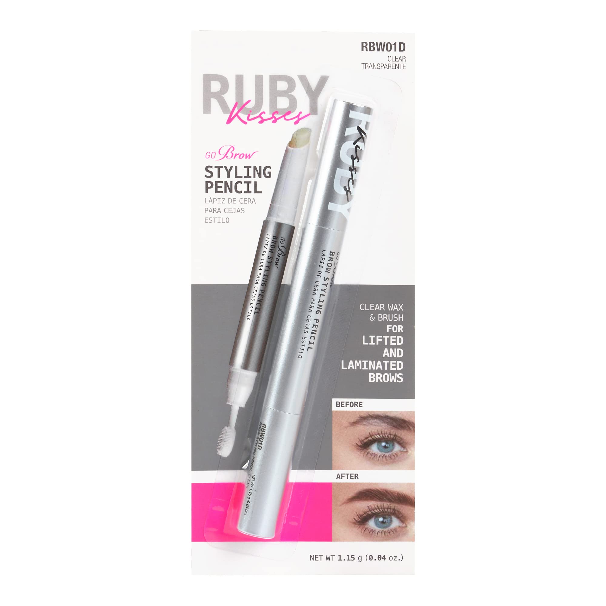Ruby Kisses Brow Styling Pencil with Brush front view for precise shaping and natural finish.