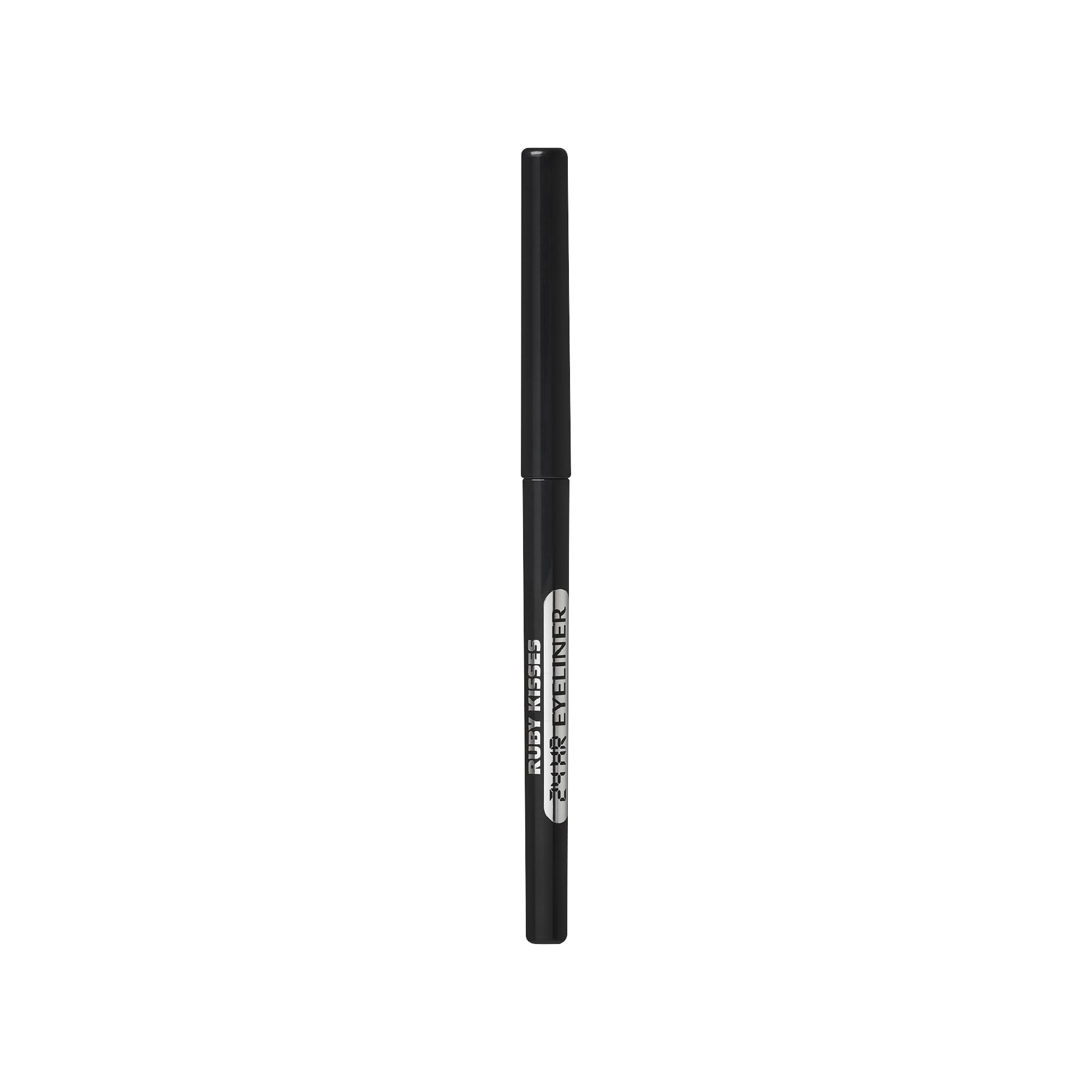 Ruby Kisses Waterproof 24HR Eye Define Eyeliner swatch very-black highlights vibrant color and smooth glide.