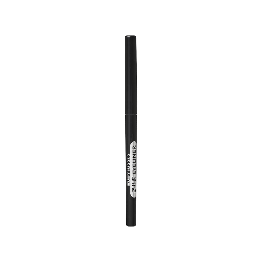 Ruby Kisses Waterproof 24HR Eye Define Eyeliner swatch very-black highlights vibrant color and smooth glide.
