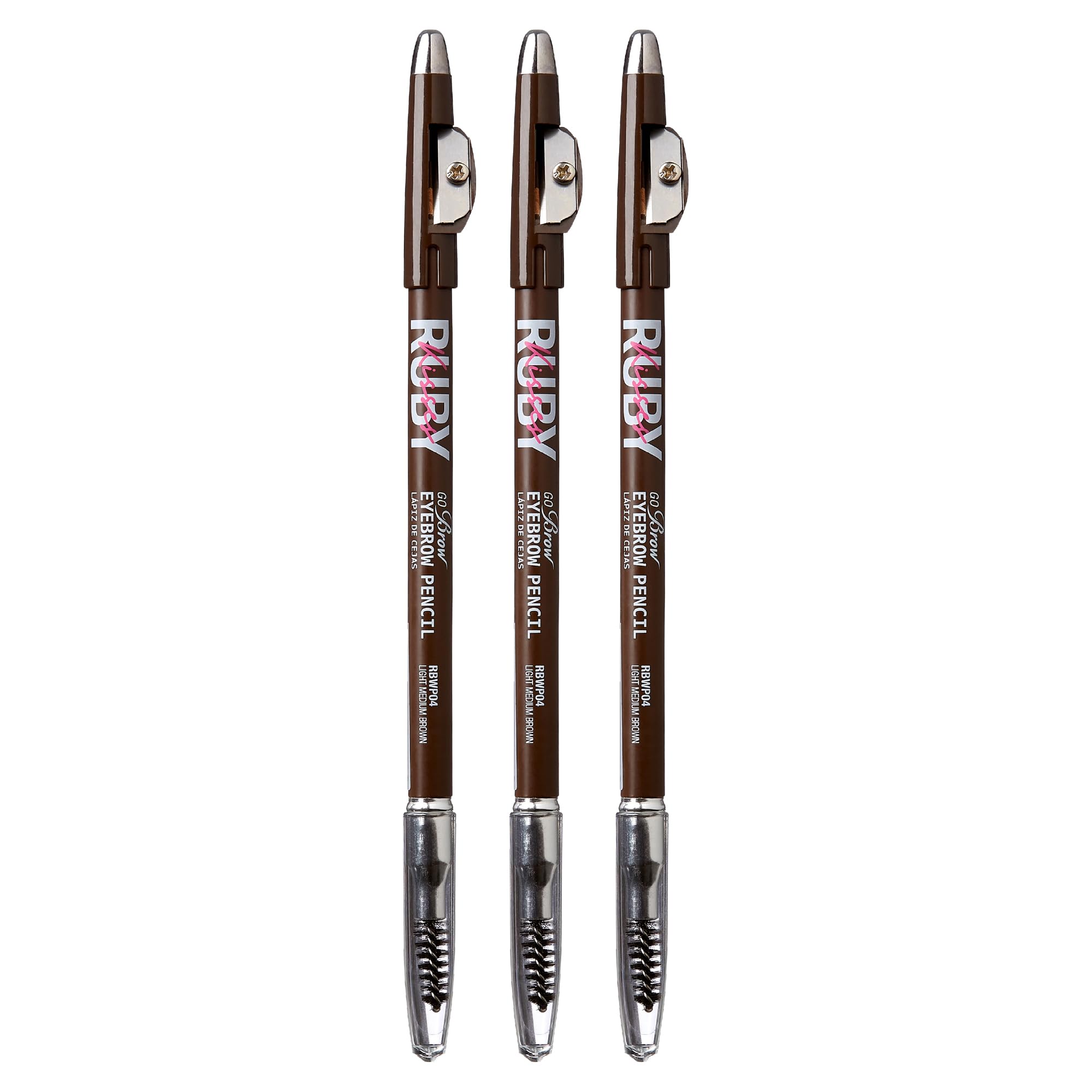 Ruby Kisses GoBrow pencil 3-pack front view for natural-looking brows.