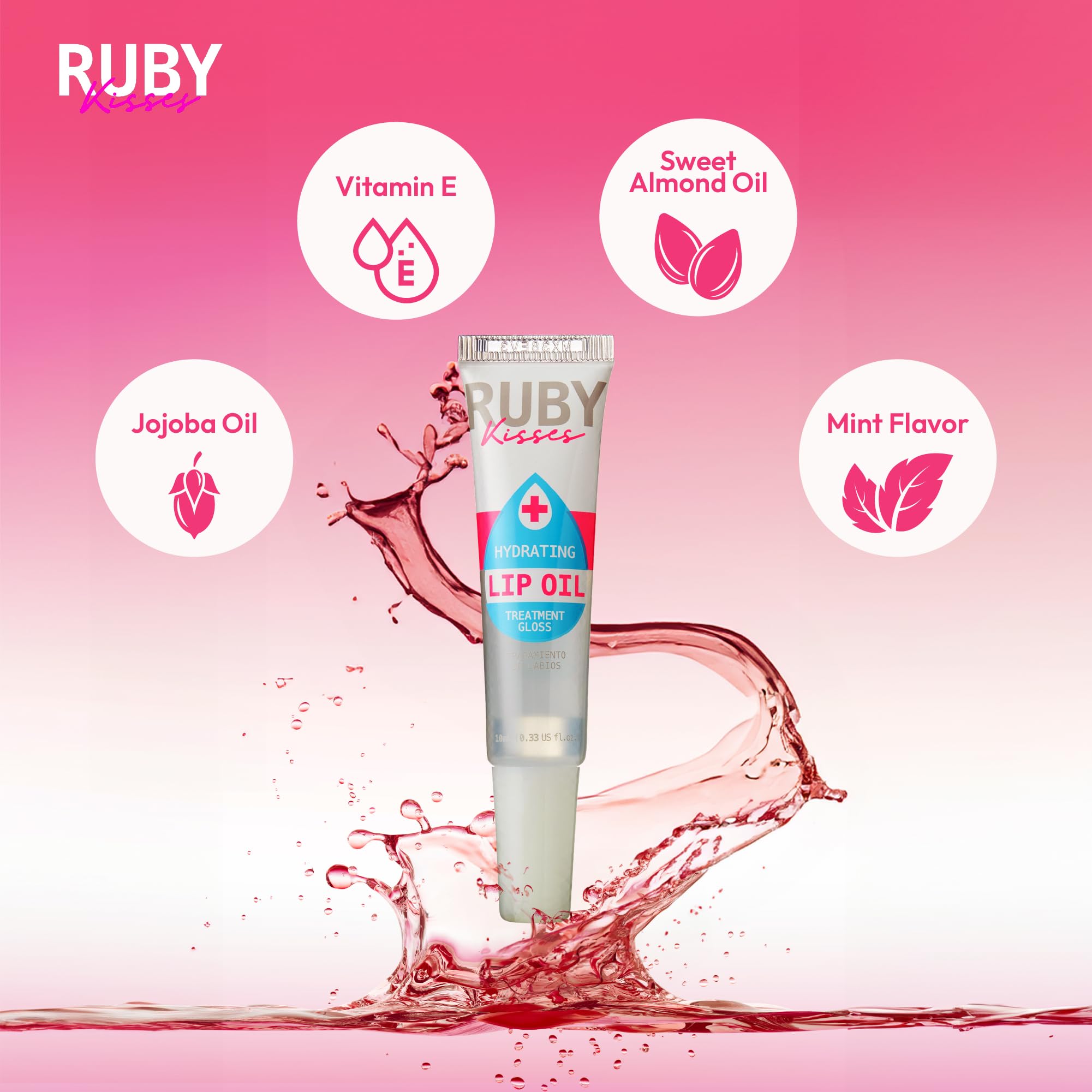 Ruby Kisses lip oil clear RLO01 applying wand glides smoothly for quick hydration.