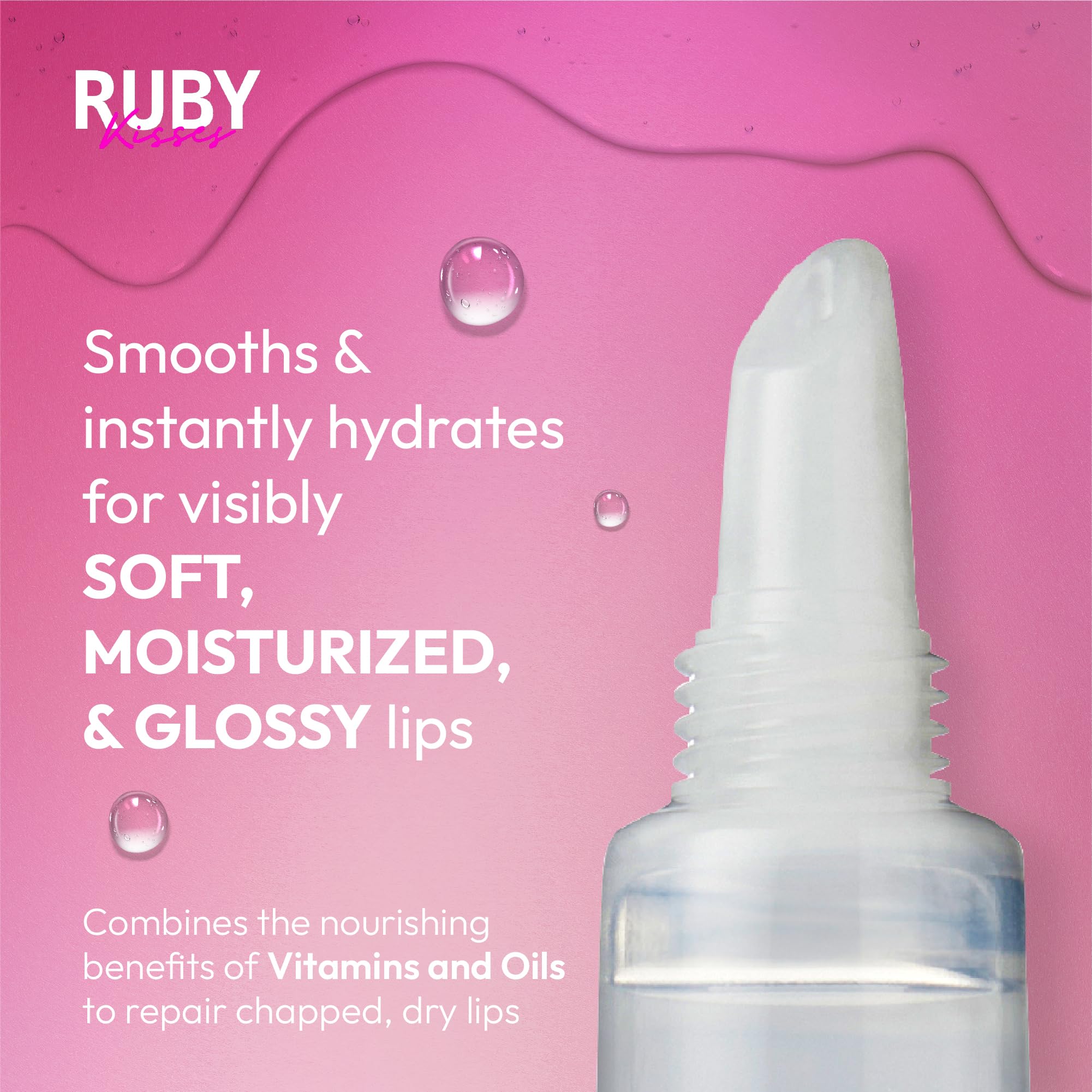 Ruby Kisses lip oil clear RLO01 on lips delivers subtle shine and hydration.