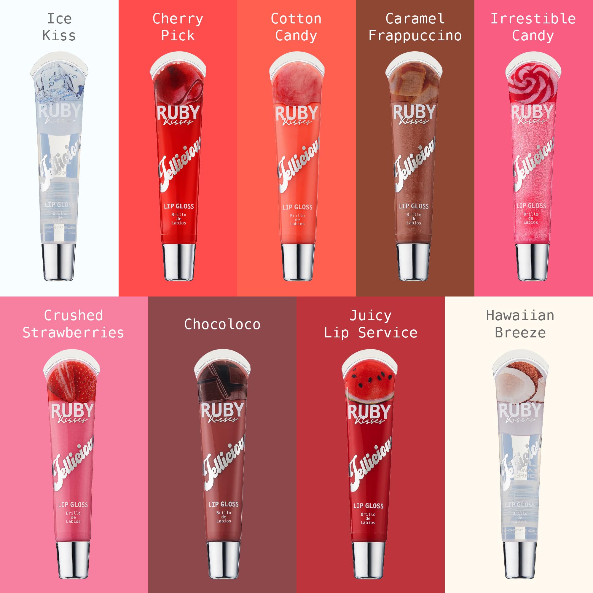Ruby Kisses Jellicious lip gloss with acai berries for antioxidant-inspired care.