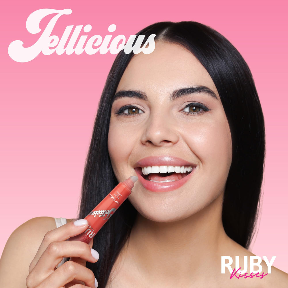 Ruby Kisses Jellicious lip gloss jelly texture shown during application