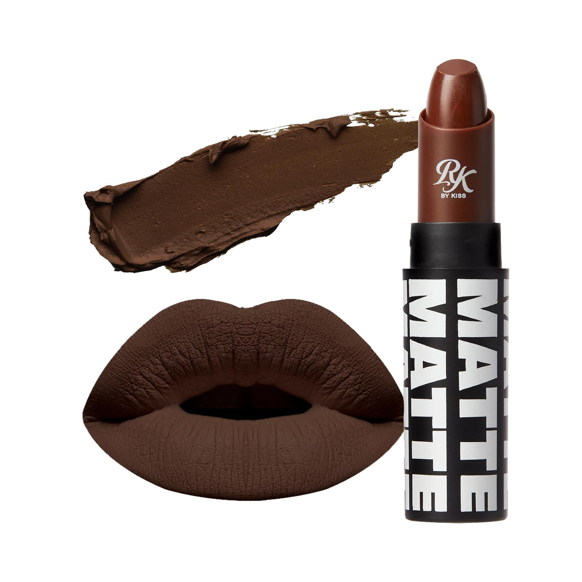 Ruby Kisses Lipstick Espresso matte finish on lips with long-lasting color