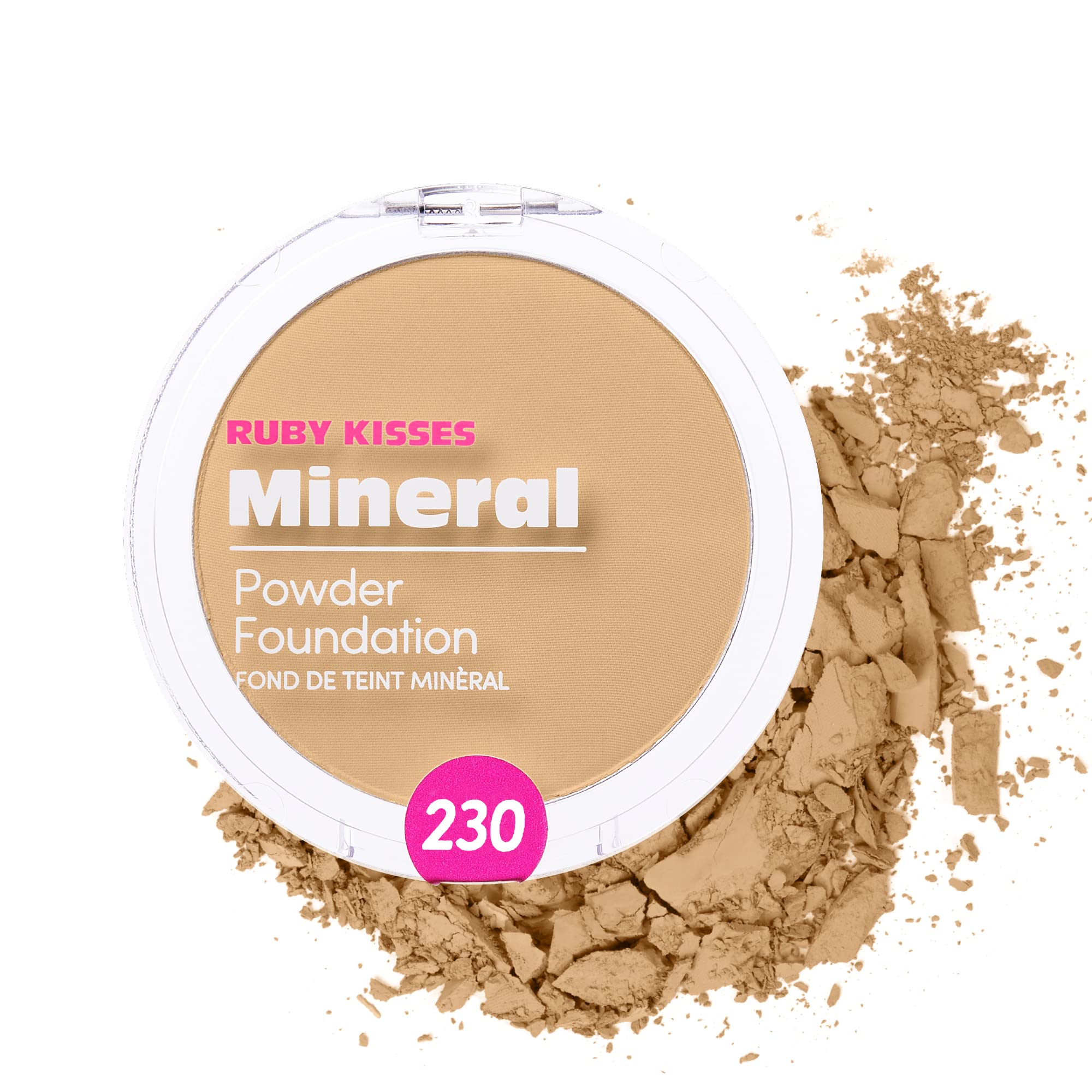 Ruby Kisses Mineral Pressed Powder Foundation Natural Buff compact swatch for even skin tone