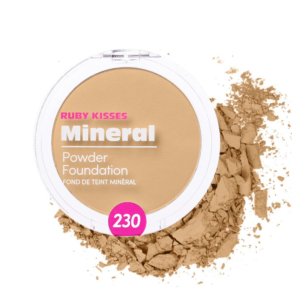Ruby Kisses Mineral Pressed Powder Foundation Natural Buff compact swatch for even skin tone