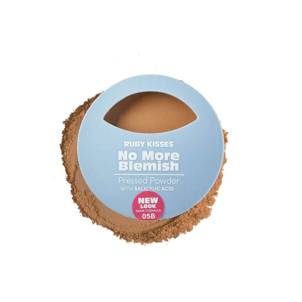 Ruby Kisses No More Blemish Powder Cafe Caramel compact closeup delivering natural matte coverage