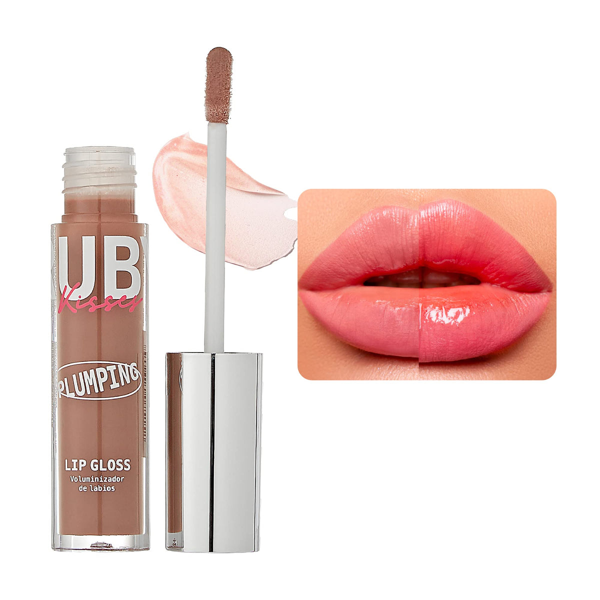 Ruby Kisses plumping lip gloss nude close-up showing high-shine finish
