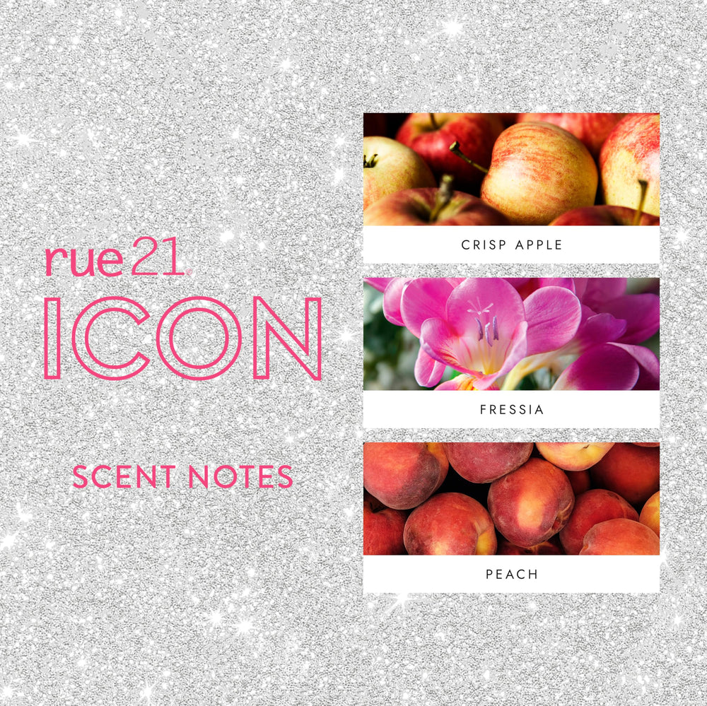 Rue 21 Icon Eau de Parfum cap close-up showing sleek finish.