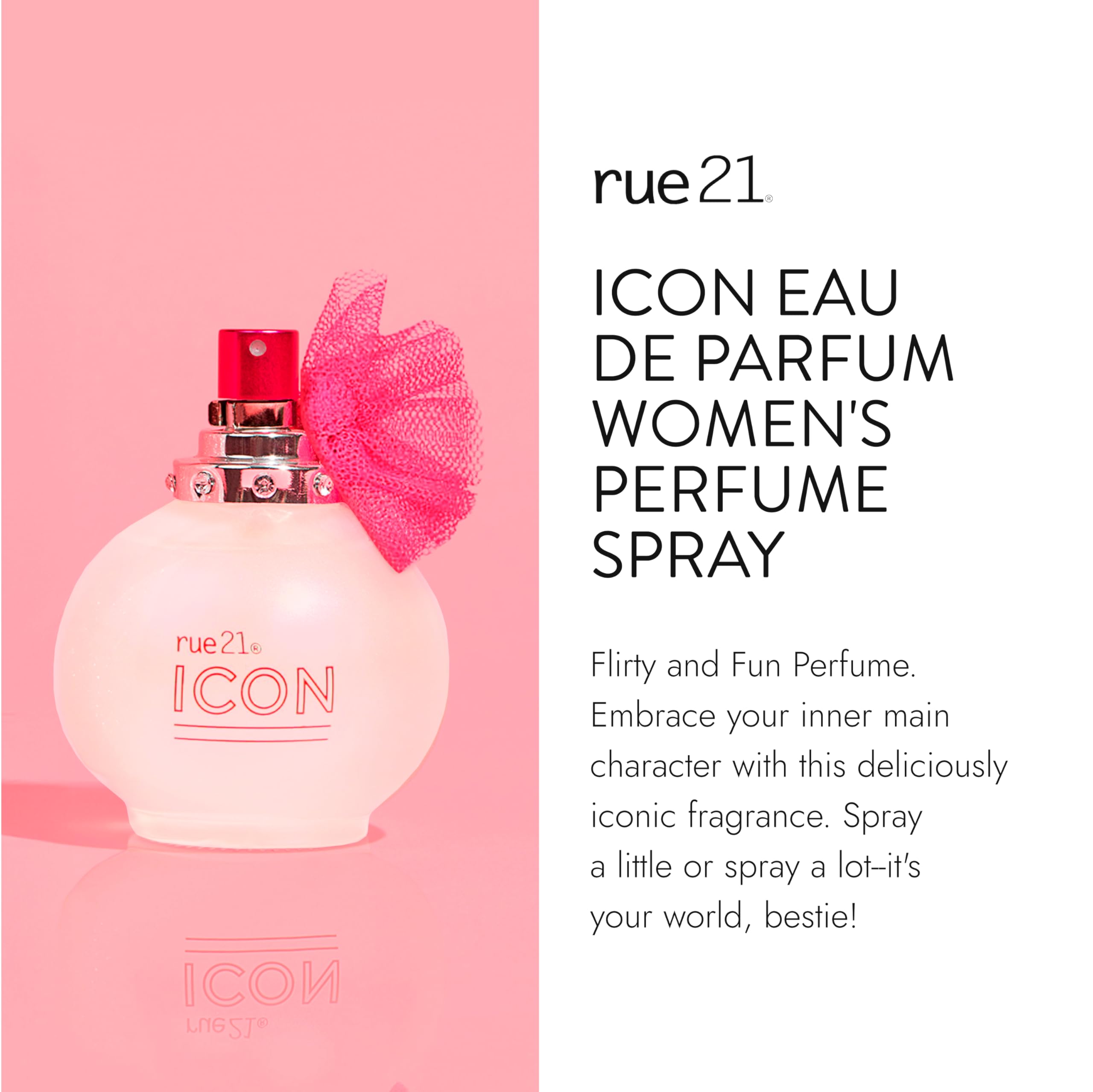 Rue 21 Icon Eau de Parfum spray action in hand for easy application.