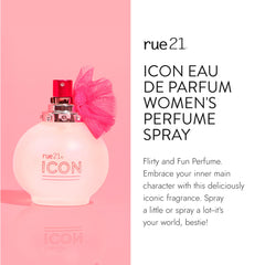 Rue 21 Icon Eau de Parfum spray action in hand for easy application.