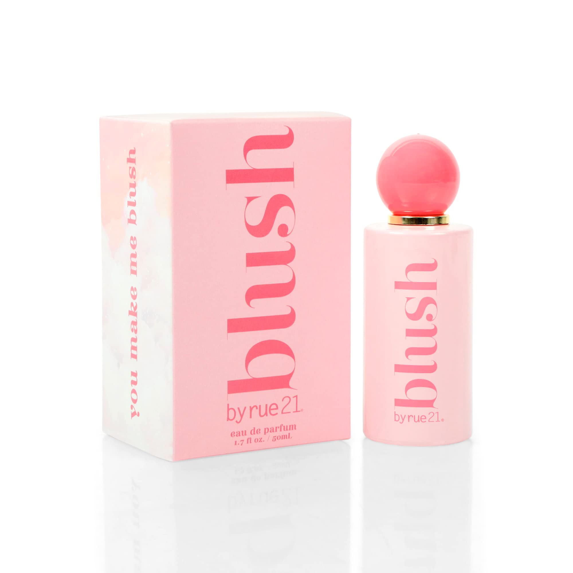 Rue 21 Blush EDP bottle front for travel-friendly 50 ml fragrance use.