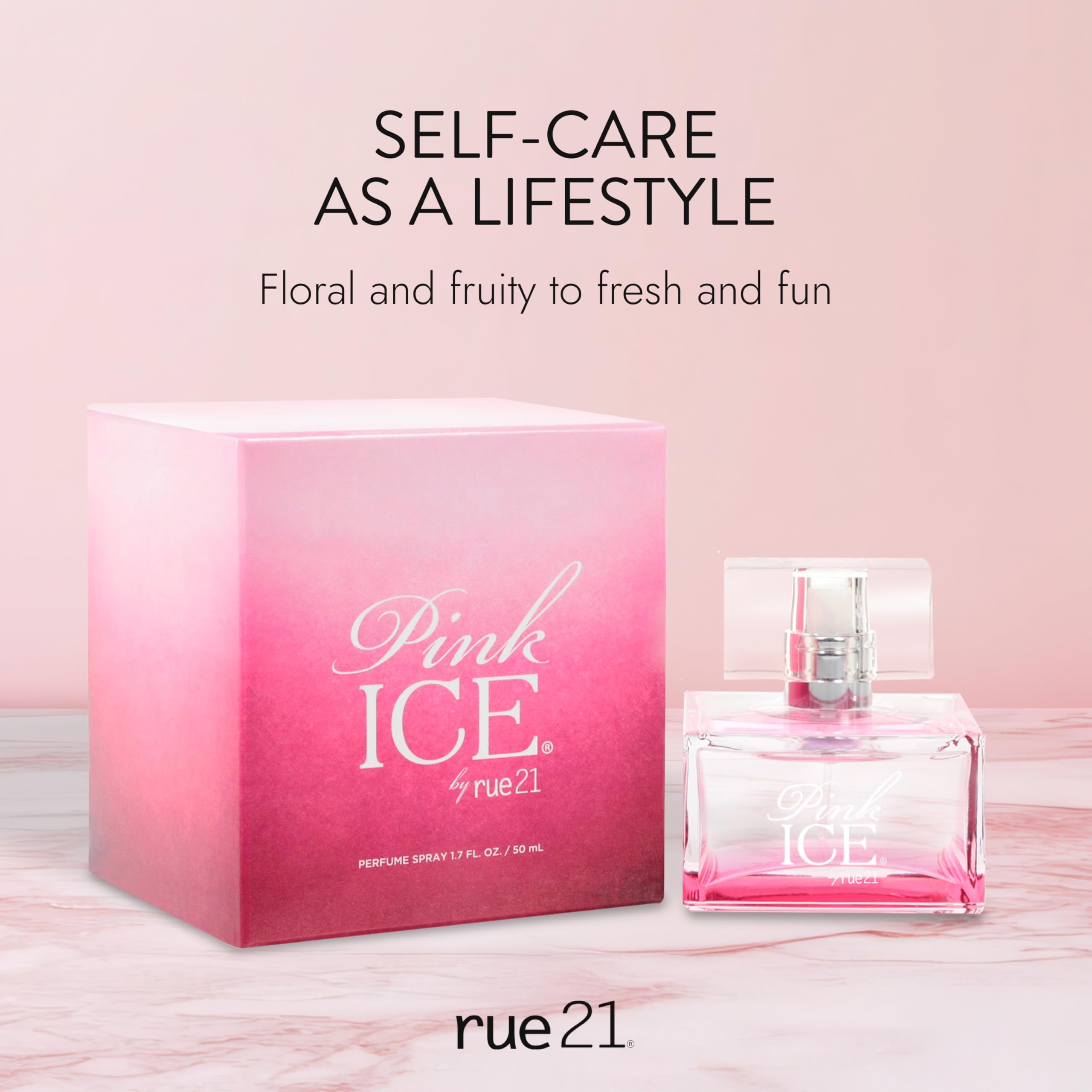 Rue 21 Pink Ice outer box—premium presentation for gift-ready purchase.