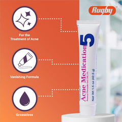 Rugby Laboratories benzoyl peroxide gel dispensing to affected area illustrating thin layer application.