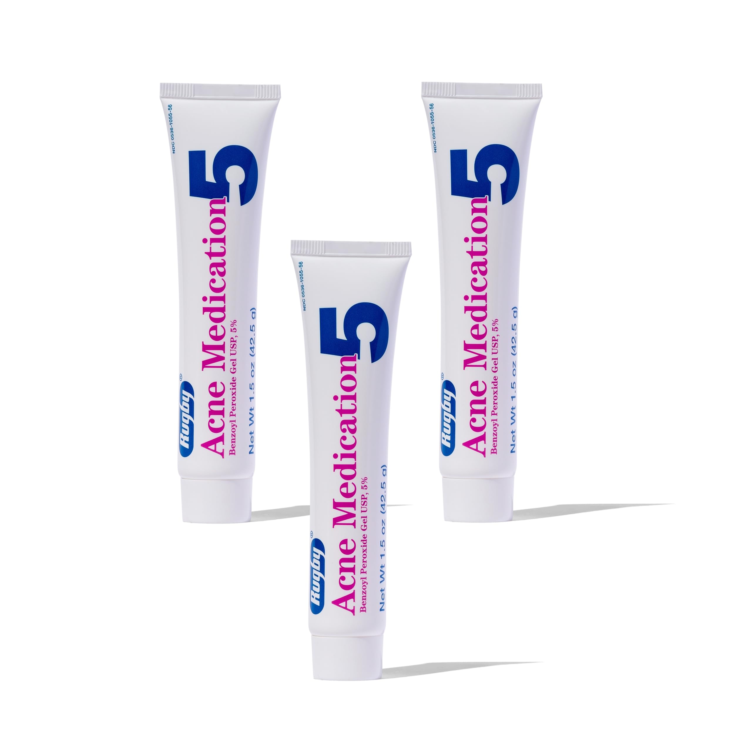 Rugby Laboratories benzoyl peroxide gel 5% in a one-point-five-ounce pack for clear-skin care.