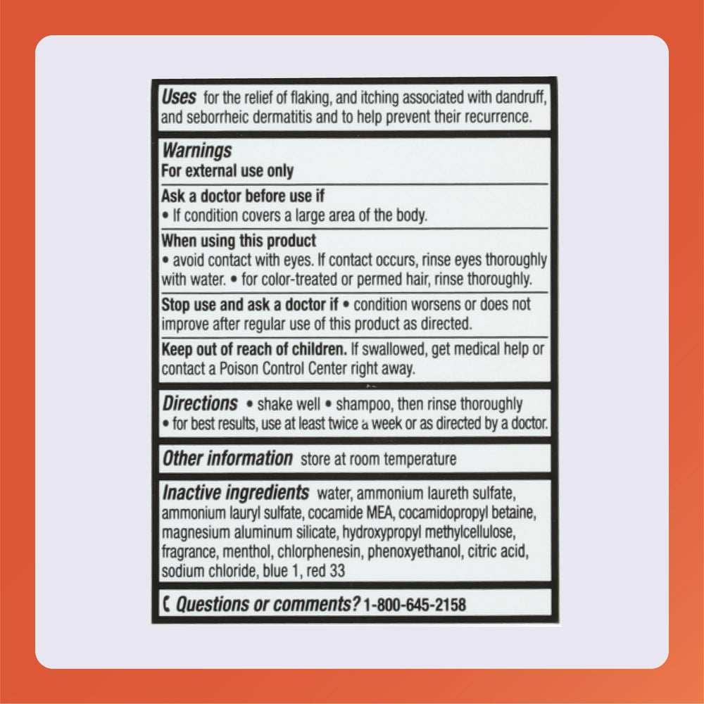 Rugby Labs selenium sulfide shampoo label closeup highlights 1% active ingredient