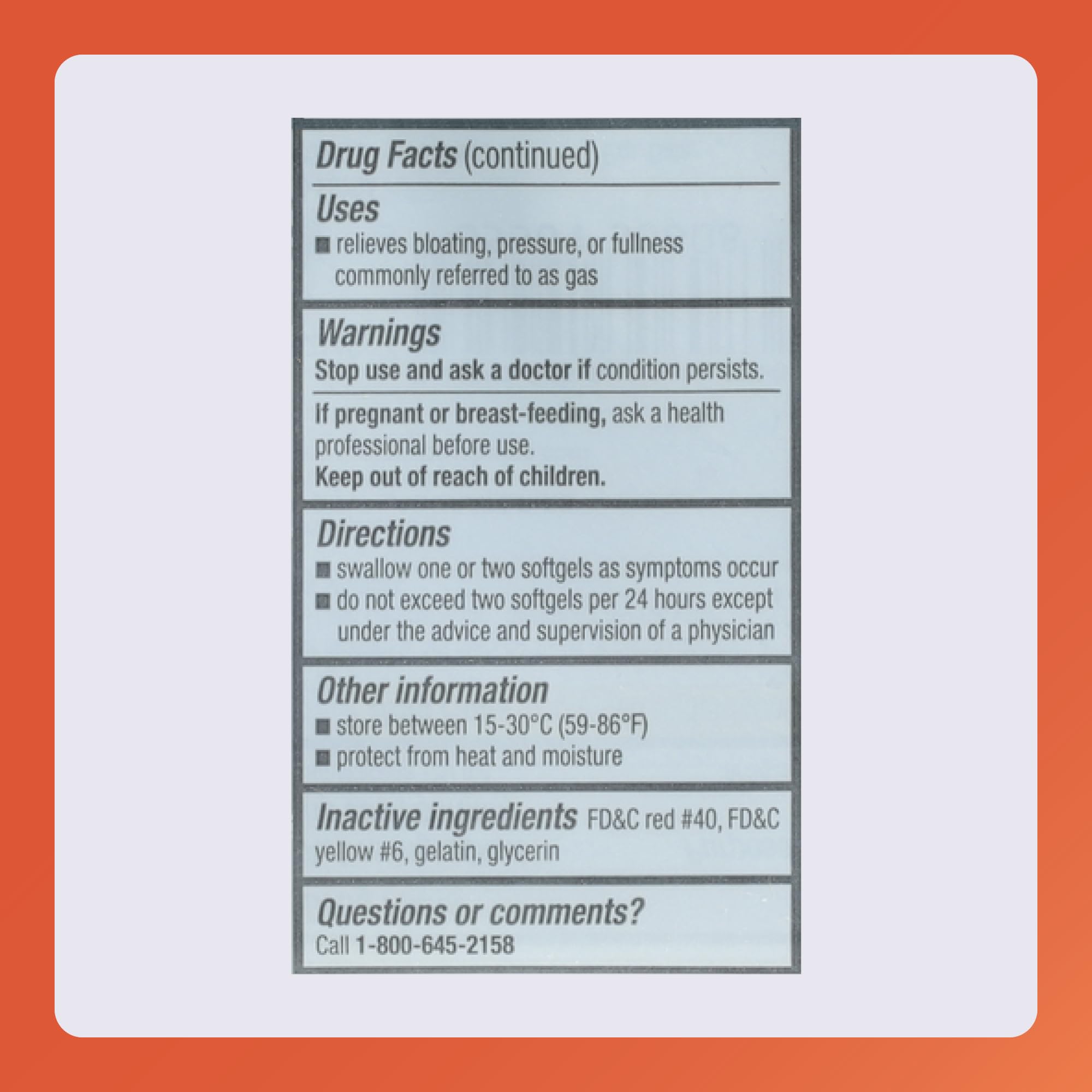 Rugby Ultra Strength gas relief label provides dosing guidance for comfort.