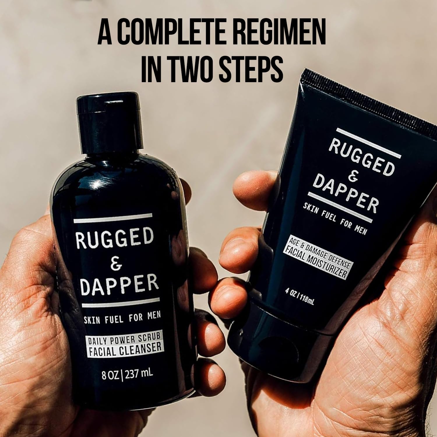 RUGGED & DAPPER Packaging front shot suggests ready-to-use daily routine for men