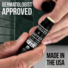 RUGGED & DAPPER lip balm 4-pack back view highlighting natural ingredients and clean label