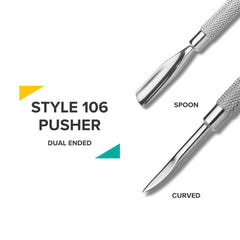 Rui Smiths Pro Cuticle Pusher in hand with comfortable grip for detailed prep