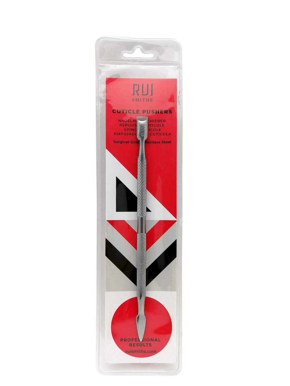 Rui Smiths Pro Cuticle Pusher on nail surface reveals clean, natural-looking prep results.