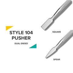 Rui Smiths Pro Cuticle Pusher two-ended design enables accurate pushing and scraping tasks.