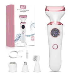 RUIBO electric razor 4-in-1 heads close-up for precise facial and bikini grooming.
