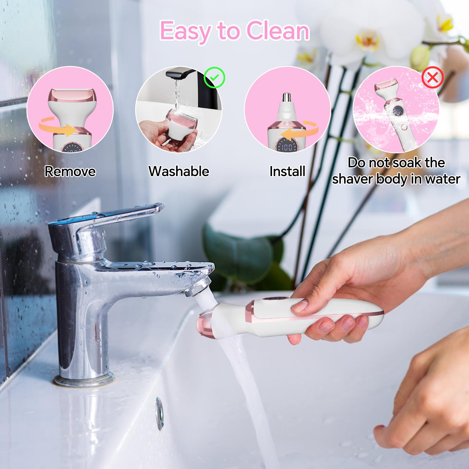 RUIBO electric razor cleaning brush included for easy maintenance after shower use.