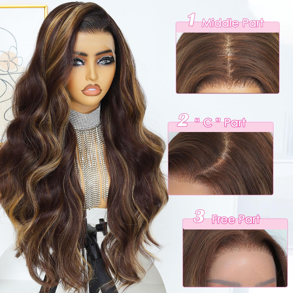 Ruiieea Highlight back view showcases 26-inch body wave length.