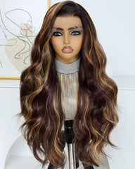 Ruiieea Highlight wig front view with honey-blonde color and natural-looking hairline.