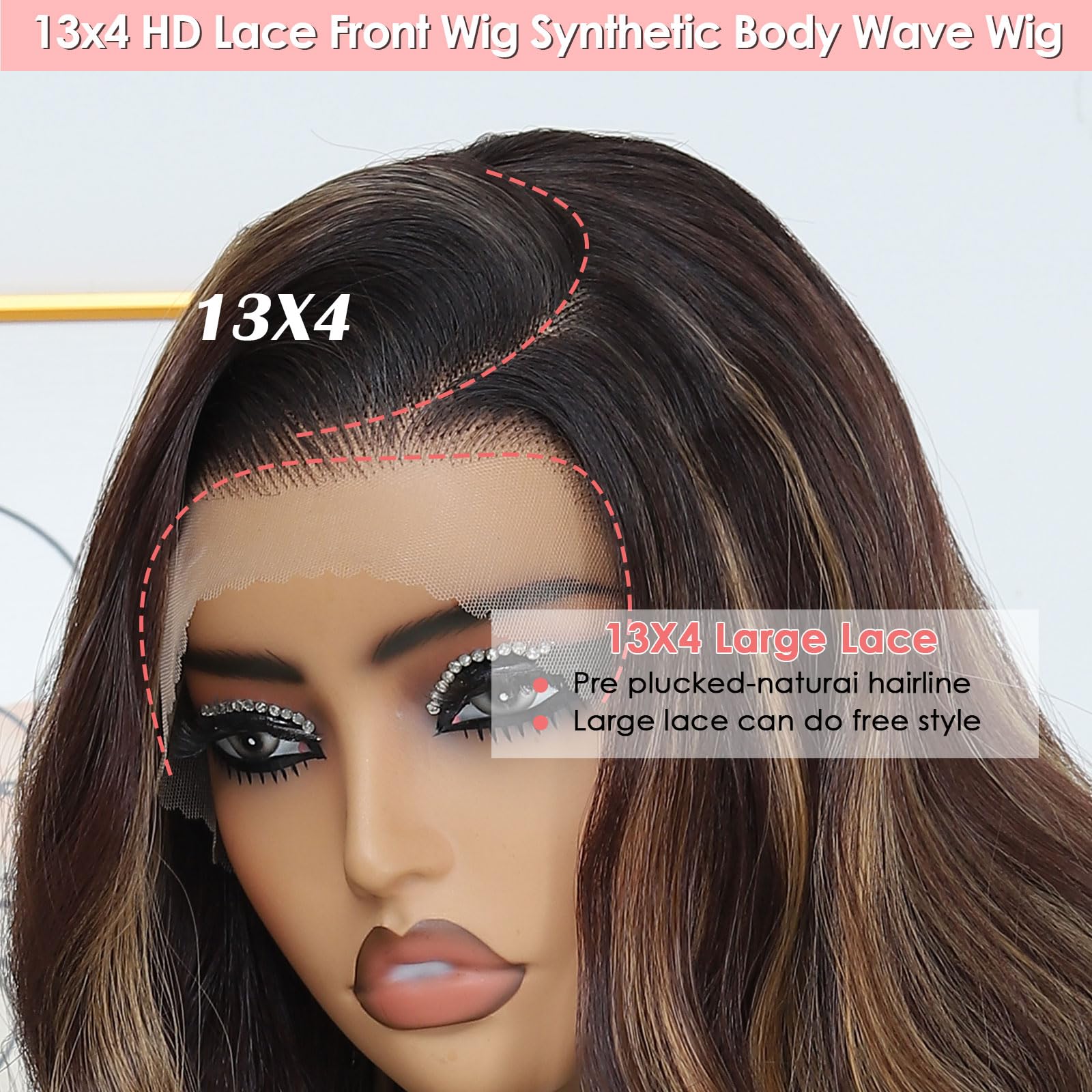 Ruiieea Highlight lace-detail emphasizes 13x4 lace for seamless parting.