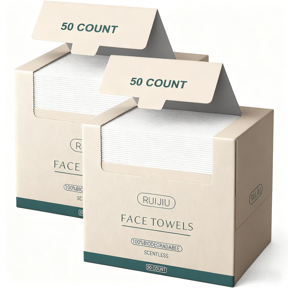 RUIJIU disposable face towel large 10x12 open box for easy skincare routines.