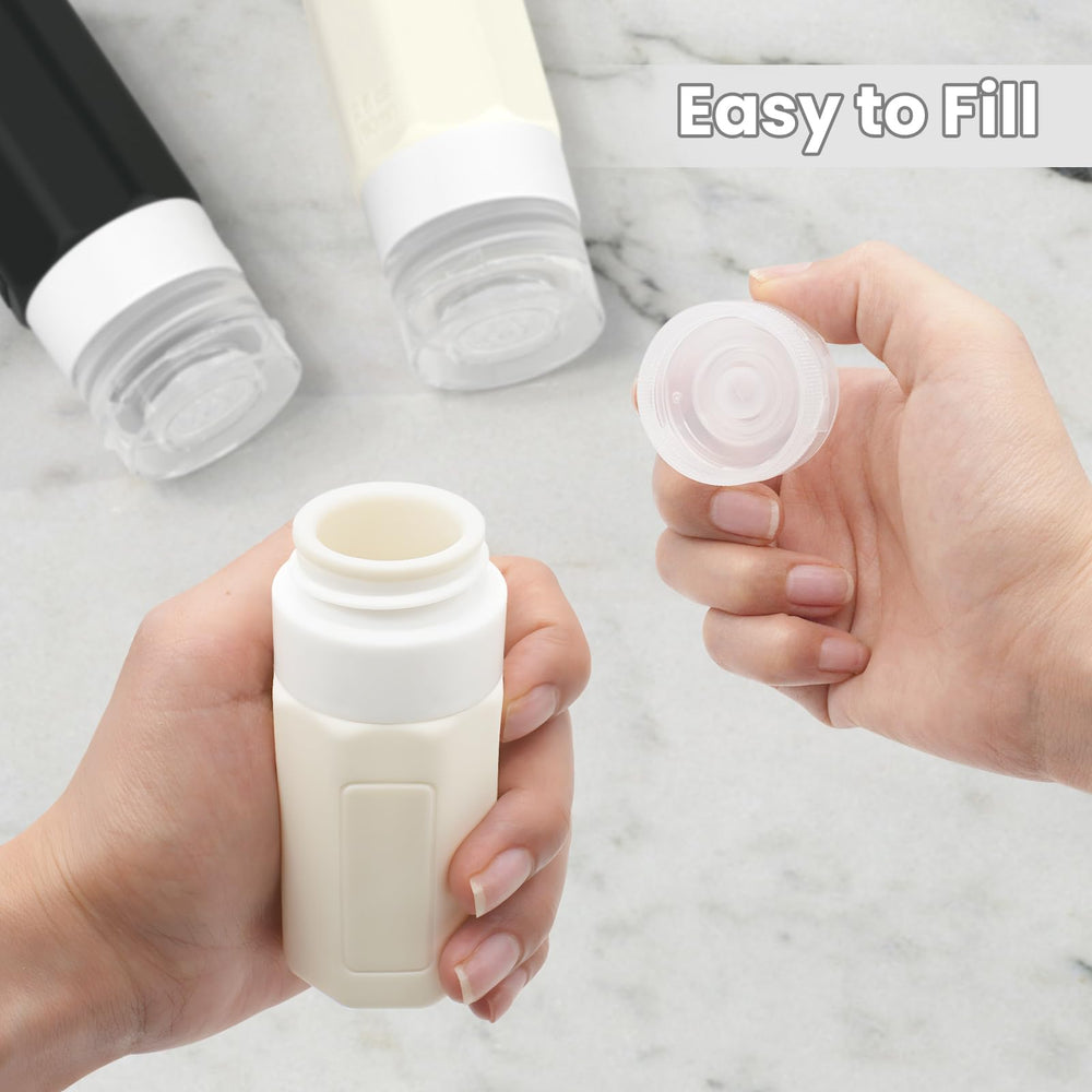 Ruinovate travel bottles wide-mouth design enables easy pouring and quick refills