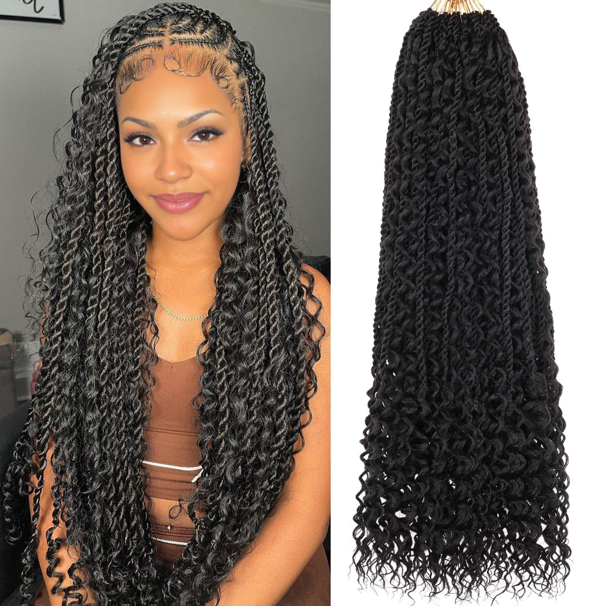 RuiYok 9 packs 24-inch Senegalese twist crochet hair for lightweight voluminous look.